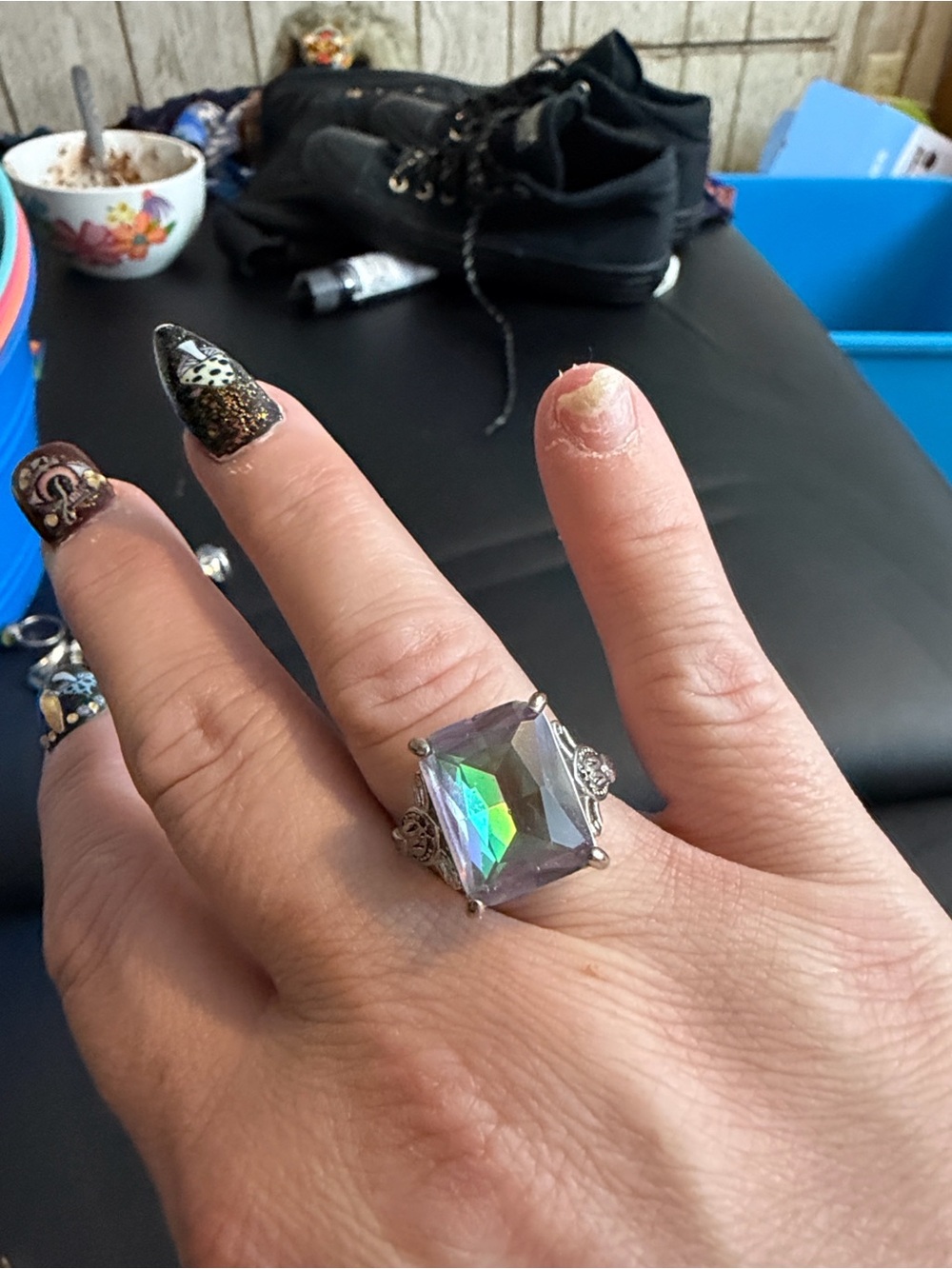 Mystic Aura Silver Ring with Iridescent Gem - Women Jewelry